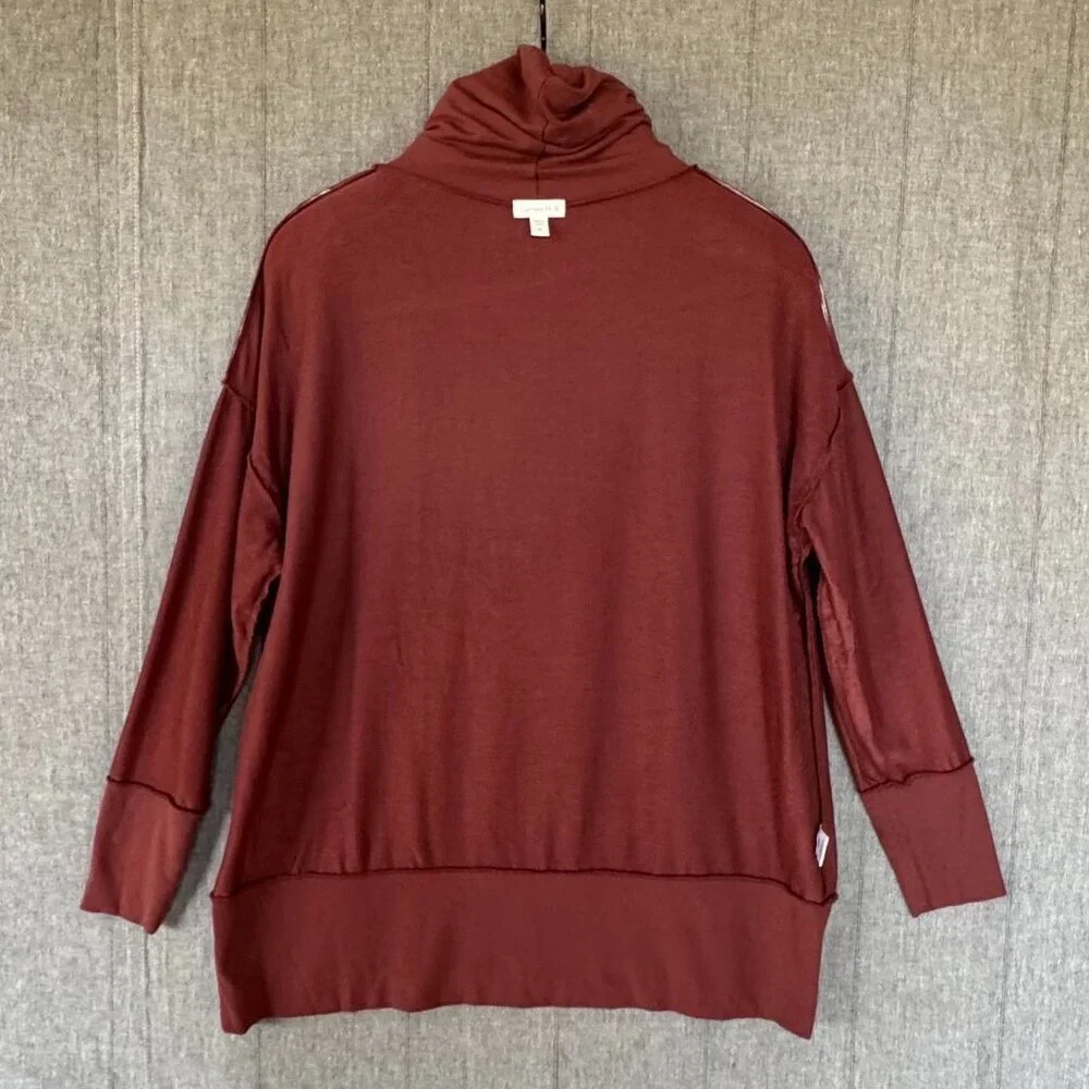 Garnet Hill Terra Cotta Cowl Neck Knit French Terry Long Sleeve Tunic Top Size M - Picture 9 of 13